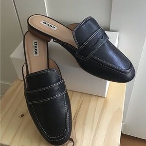 Dune London Black Leather Slip-On Backless Loafers / Mules size 9